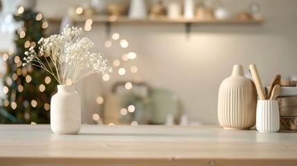 Aufkleber - Minimalist Soft Beige Concrete Surface with Sleek Wooden Accessories and Ambient Lighting in Modern Setting for Product Display