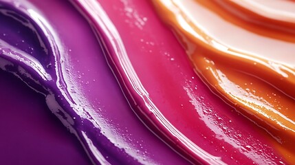 Aufkleber - A vibrant close-up of smooth, flowing paint in shades of purple, pink, and orange, showcasing a glossy texture and artistic expression.