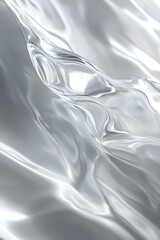 Poster - A shimmering, silver texture resembling silky water, characterized by light reflections and fluid motion.