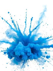 Bizarre forms of blue powder explosion cloud on white backgroundlaunched blue dust particles splashing Smoke Explosion Backdrop