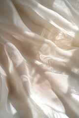 Fototapete - A soft, flowing fabric drapes elegantly, showcasing delicate texture and light, invoking a sense of tranquility and elegance.