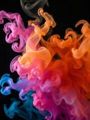 Abstract colorful smoke swirling against a dark backdrop creating a dynamic and vibrant composition Smoke Explosion Backdrop