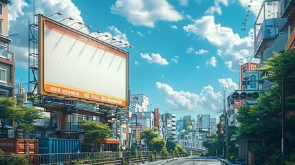 Wall Mural - Detailed billboard mockup in a bustling city environment, displaying a high-visibility ad for effective promotional purposes and realistic marketing showcases. High resolution Illustration, in the