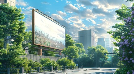 Poster - Realistic urban billboard with a high-visibility advertisement in a modern cityscape, perfect for creating impactful and realistic marketing presentations. High resolution Illustration, in the style