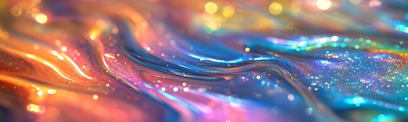Aufkleber - A vibrant, colorful abstract image showcasing flowing patterns with glittering effects, creating a sense of movement and depth.