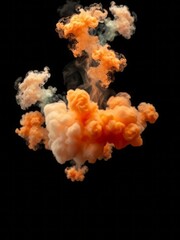 A group of white and orange smokes hover in the darkness against a black backdrop Smoke Explosion Backdrop