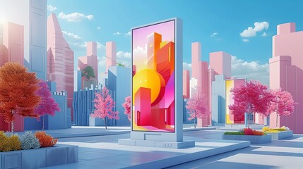 Poster - High-definition digital billboard mockup with vivid, dynamic displays and engaging visuals, ideal for showcasing impactful digital marketing ads in a contemporary cityscape. High resolution