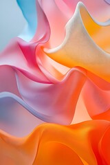Aufkleber - A vibrant, abstract composition of colorful, flowing fabric waves, blending hues of pink, orange, and blue, creating a visually captivating texture.
