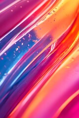 Poster - A vibrant abstract design featuring smooth, flowing waves of pink, orange, and blue hues, accented with shimmering bubbles.