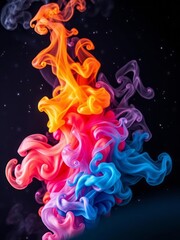 Colorful flames and swirling smoke intertwine creating a mesmerizing effect against a dark cosmic backdrop filled with stars Smoke Explosion Backdrop