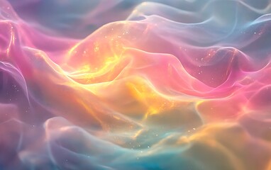 Fototapete - A soft, colorful wave-like pattern with gradients of pink, blue, and gold, evoking a sense of tranquility and fluidity.