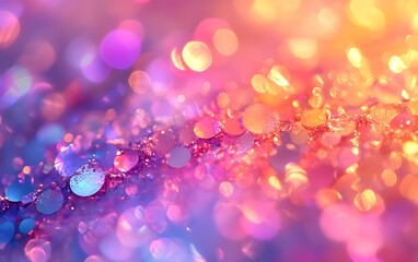 Fototapete - A vibrant, abstract close-up of colorful bokeh and water droplets, creating a dreamy, illuminated effect.