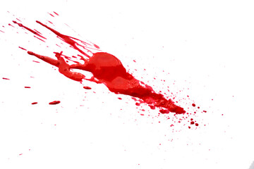 Blood splatters on white background. Red blots of watercolor Realistic bloody splatters for Halloween Drop of blood