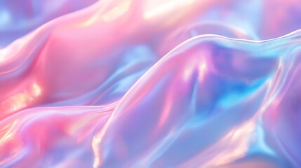 Aufkleber - A vibrant, iridescent fabric surface, showcasing soft, flowing waves with hues of pastel pink and blue.