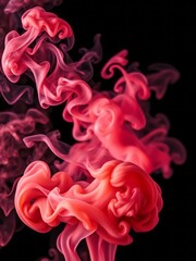 Thick colorful smoke of  red orange pink on a black isolated background background from the smoke of vape Smoke Explosion Backdrop