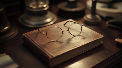 Antique Glasses on Vintage Book with Warm Lighting