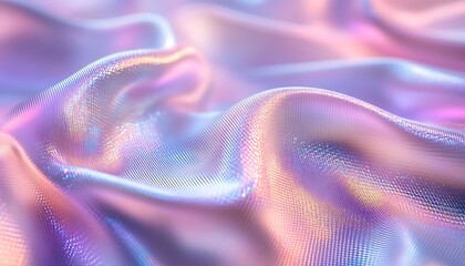 Poster - A close-up of shimmering, iridescent fabric displaying soft folds and gentle gradients of pastel colors.