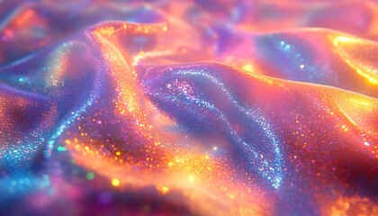 Poster - A vibrant, colorful fabric texture shimmering with sparkling light, showcasing an array of hues that create a captivating visual effect.