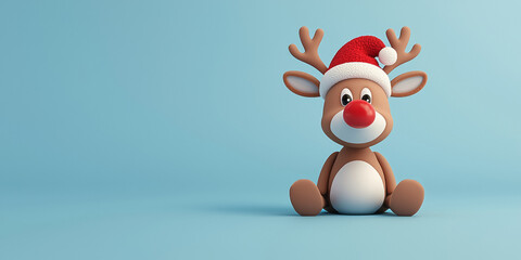 Wall Mural - 3D render of a cute Christmas reindeer character, generative AI