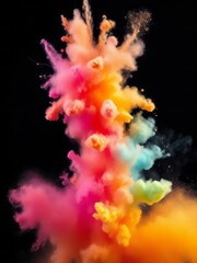 Colorful abstract powder explosion on black background colorful cloud of smoke colored powder explosion abstract close-up dust on the backdrop ai generated Smoke Explosion Backdrop