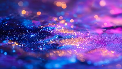 Poster - A vibrant abstract image featuring hues of blue and purple with shimmering glitter, creating a celestial, dreamy atmosphere.