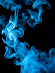 Abstract realistic soft blue smoke  fog  vapor on black background Smoke Explosion Backdrop