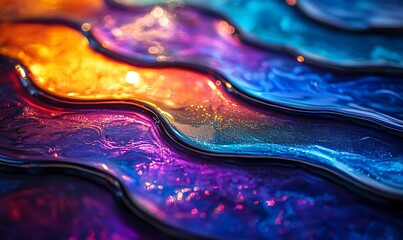 Poster - A vibrant, colorful abstract design featuring wavy patterns and shimmering light effects, evoking a sense of fluidity and movement.