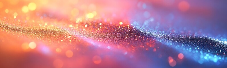 Poster - A vibrant, abstract background with shimmering particles and flowing colors, creating a sense of depth and movement.