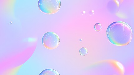 Wall Mural - seamless pattern of transparent bubbles floating over a vibrant rainbow-colored background, creating