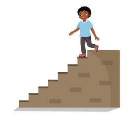 Poster - Cute little African boy going downstairs