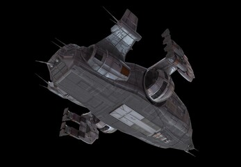 Spaceship isolated on a black background 3d illustration