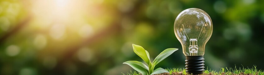 Lightbulb and Sprout Growing in Green Nature