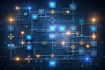 Wall Mural - Digital network with blue glowing lines on dark background