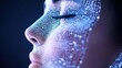 © BOJOShop - Digital Identity  Woman s Face with Network Grid and Glowing Lights
