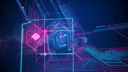 Wall Mural - A digital illustration of a neon blue and pink digital grid, created in a 3D software program