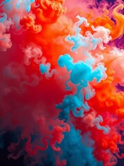 Vibrant explosion of colorful smoke with vivid red orange and blue hues blending artfully for a dramatic abstract backdrop Smoke Explosion Backdrop