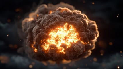 Wall Mural - Fiery Explosion with Smoke Cloud   Dramatic Digital Art