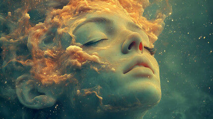 Wall Mural - abstract face in cosmic clouds.