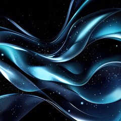 Wall Mural - a mesmerizing abstract wave design in blue and black, evoking depth and motion with shimmering light
