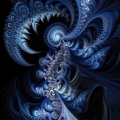 Wall Mural - A mesmerizing fractal design in deep blue tones, showcasing intricate patterns and fluid forms that captivate the viewer.