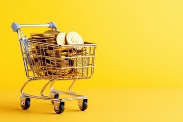 Shopping cart filled with golden coins.