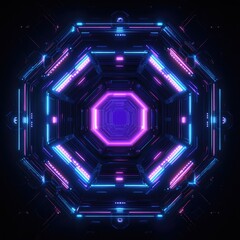 Wall Mural - A vibrant abstract design featuring hexagonal shapes and neon lights in blue and pink hues, perfect for modern digital backgrounds.