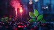 © ธนากร บัวพรหม - A vibrant composition featuring smoke, neon lights, and a fresh green plant, symbolizing nature amidst urban elements.