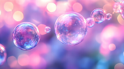 Wall Mural - abstract bubbles with pink and blue bokeh.