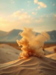 Sandstorm dust and fine grains against a beautiful landscape Smoke Explosion Backdrop