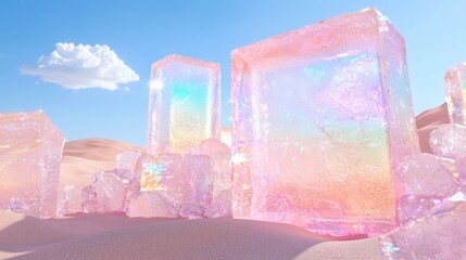 Wall Mural - Surreal Desert Landscape with Iridescent Crystal Formations