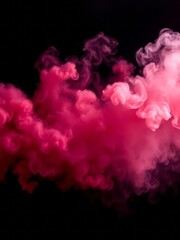 Vibrant pink smoke clouds, Billowing abstract forms, Dark background, Ethereal atmosphere, Neon pink hues, Dramatic lighting, Mystical vapor, Dynamic swirls, Vivid color contrast, Smoky texture, Surre