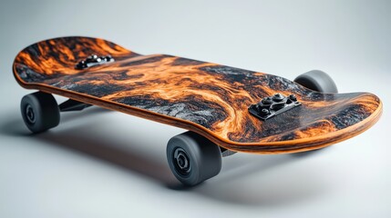 Dynamic Product Photography of Isolated Skateboard in Cinematic Lighting on White Background