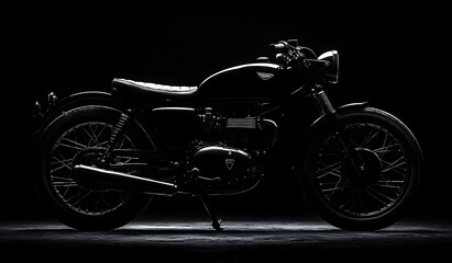 Vintage motorcycle in dark room. Classic motorcycle in dark room.