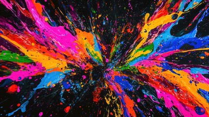 Vibrant Neon Explosion of Abstract Digital Art with Chaotic Color Splash